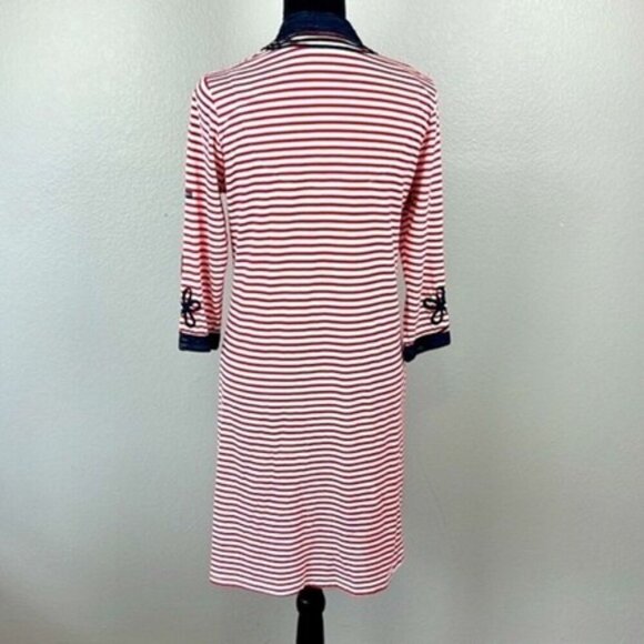 Gretchen Scott Admiral Midi Tunic Dress Striped Embroidery V-Neck Nauticalcore S - Picture 6 of 12